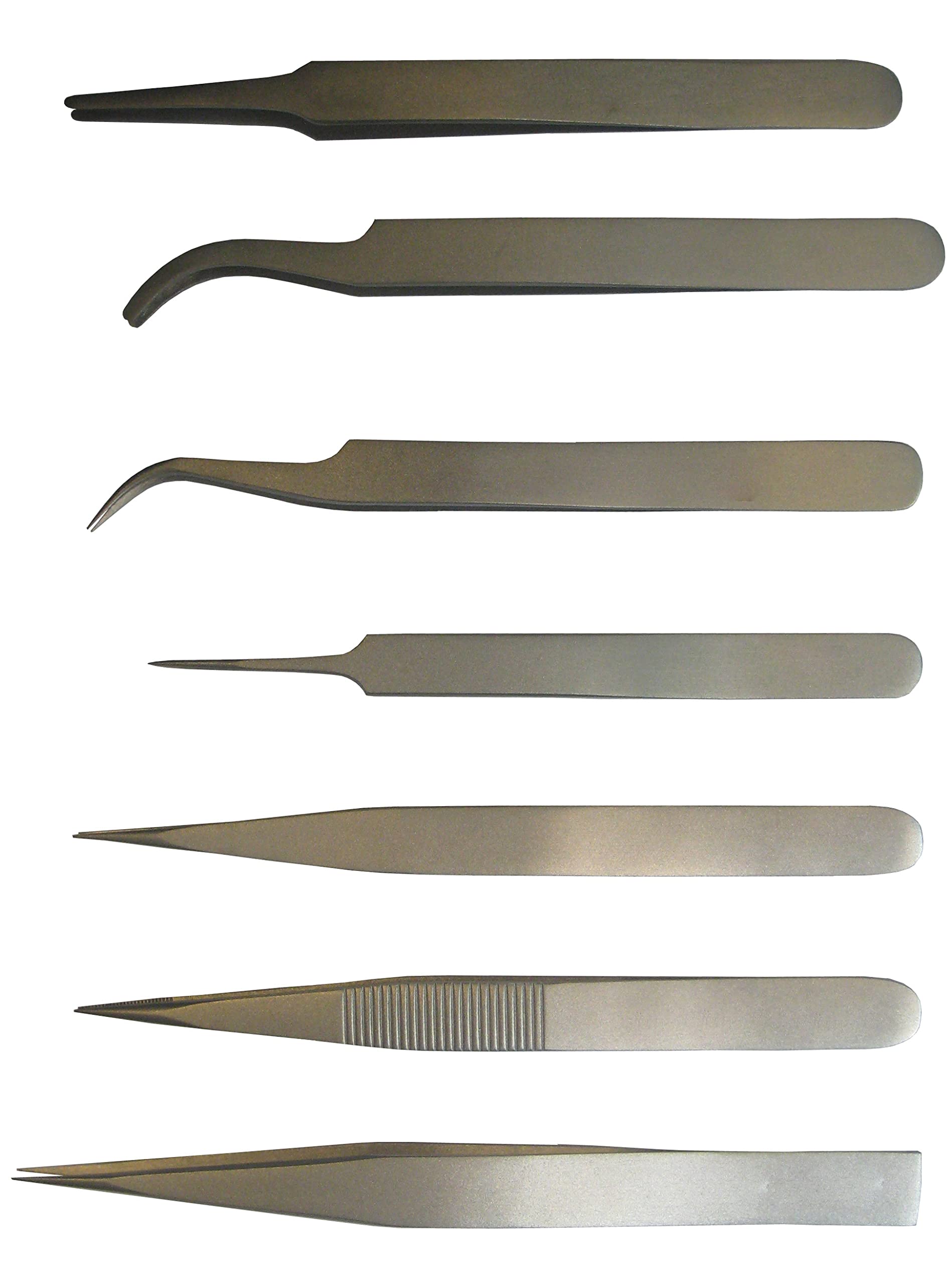 RS PRO Austenitstahl Pinzettensatz, 130mm, Spitze Gebogen, Fein, Abgerundet, Flach Antimagnetisch 7-teilig