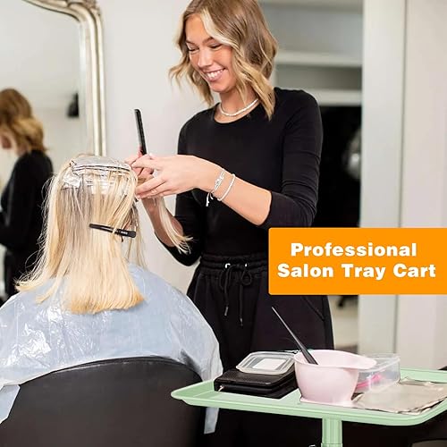 Vista 29 de Bandeja para salón de belleza, bandeja de aluminio de alta calidad, bandeja rodante de salón de oro champán, carrito utilitario de altura ajustable