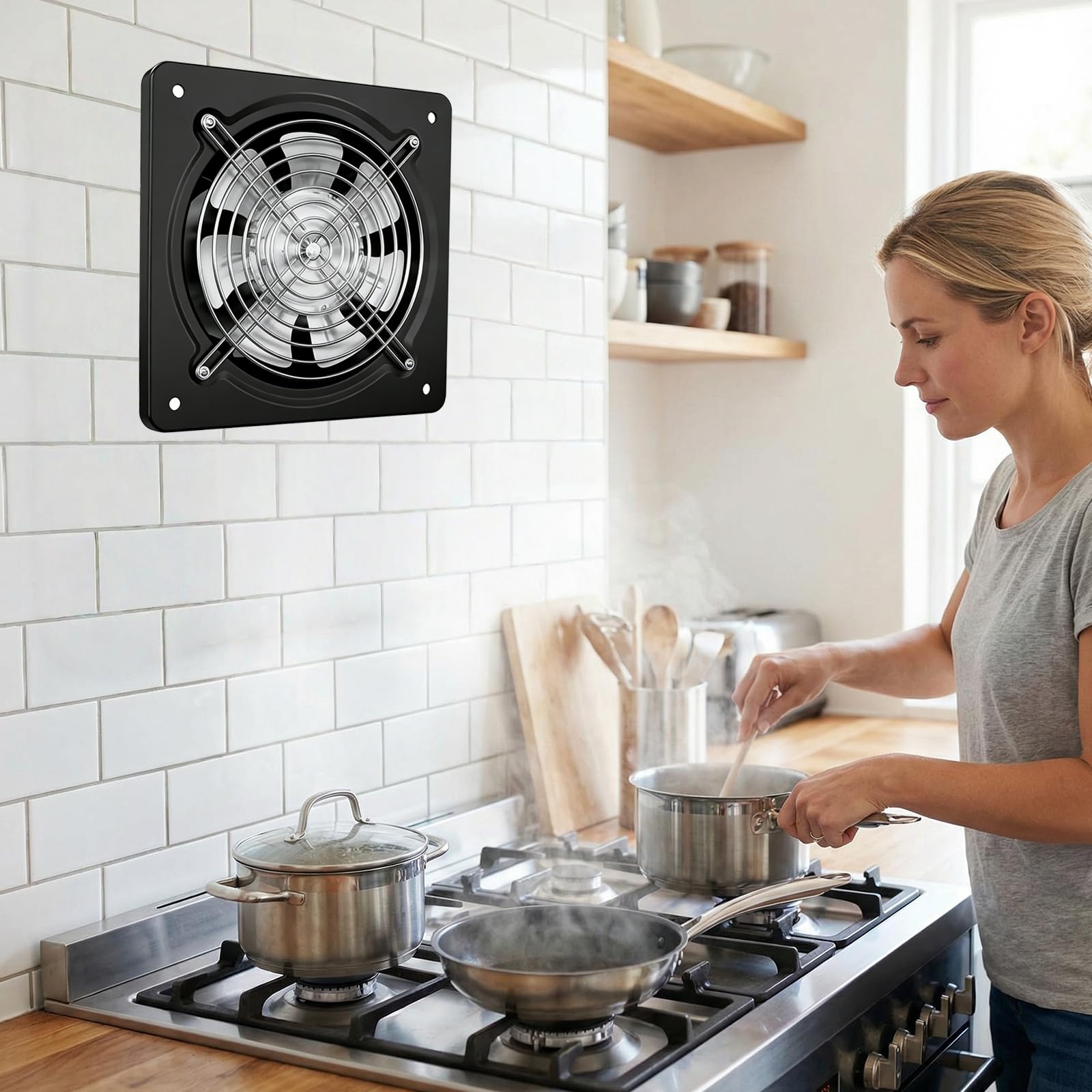 PORFOYO 150 Mm Extracteur D'air Chaud, Ventilateur Extracteur D'air, Ventilateur Mural, 600 M³/H, Valve Anti-Retour, Issant, Silencieux, Et Efficace Pour Cuisine Salle De Bain Garage, Noir