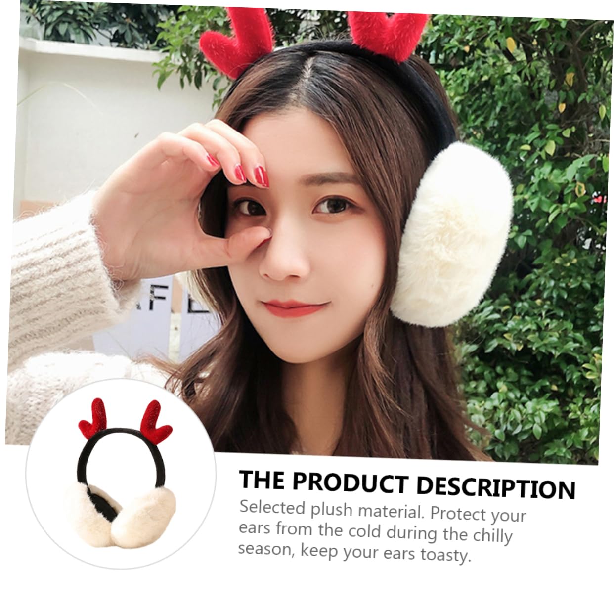 Veemoon Girls Plush Earmuffs for Winter Warm Ear Covers Antler Design Noise Cancelling Earmuffs for Women