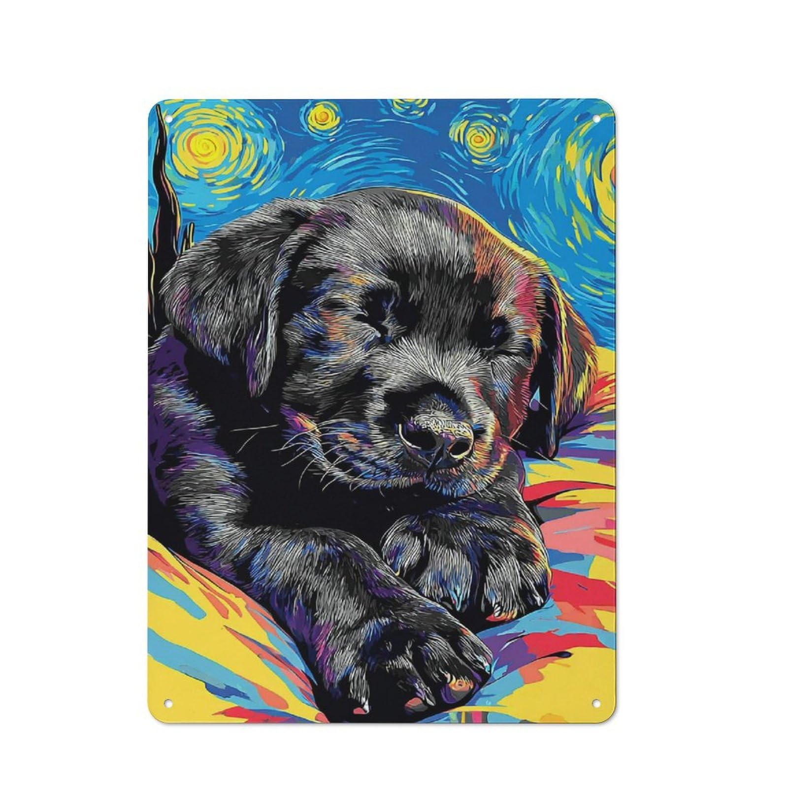 Junmoney Starry Night Pup Vibrant Art Print -1 Decorative Tin Plaque With Design 40X30cm, Classic Novelty Wall Art For Flat, Dorm Room, Lounge Or Cafe