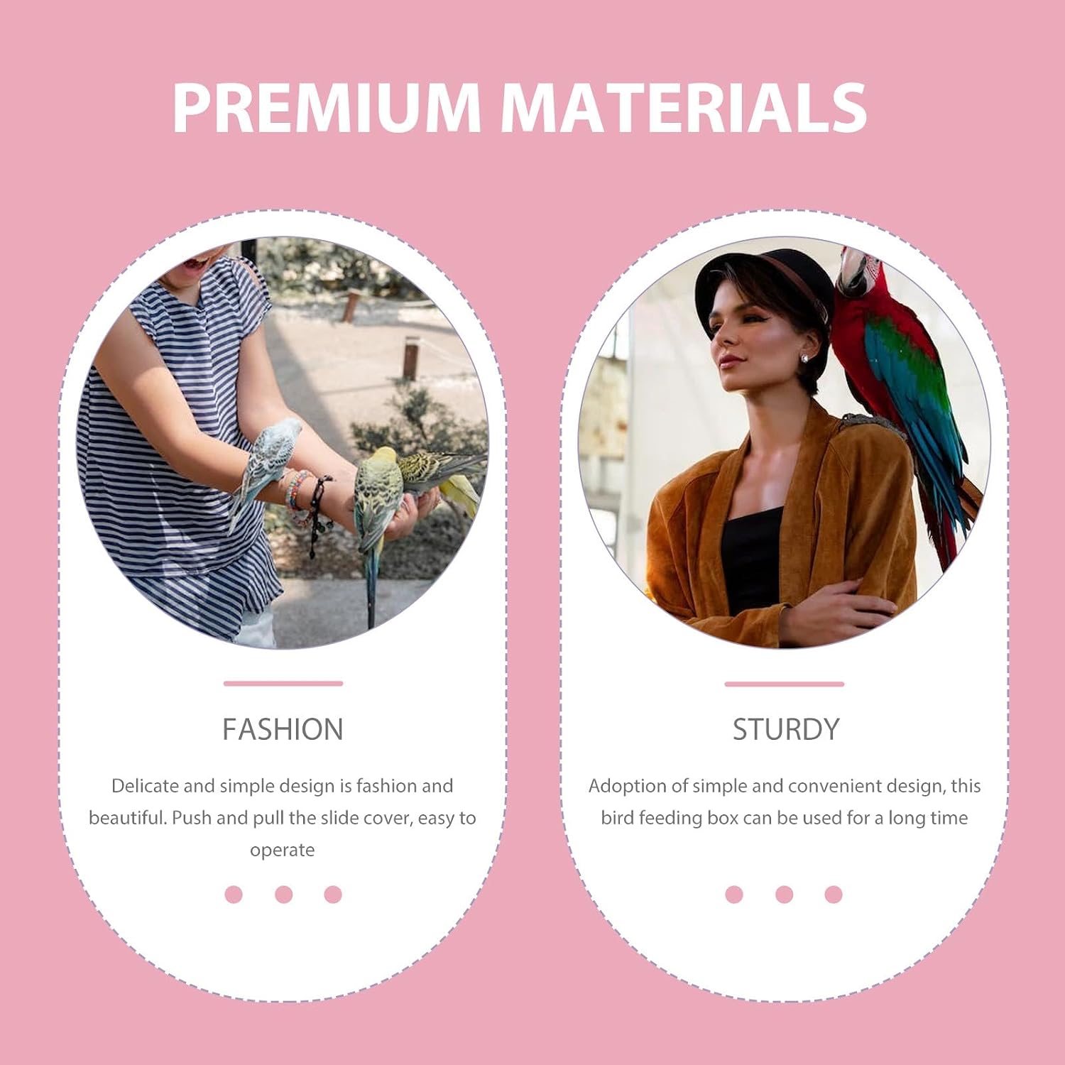 VICASKY 2pcs Handheld Small Bird Feeder Food Boxes Metal Bird Snack Containers for Parrot Training Silver and Cherry Blossom Pink Portable Feeding Accessories for Pet image 4