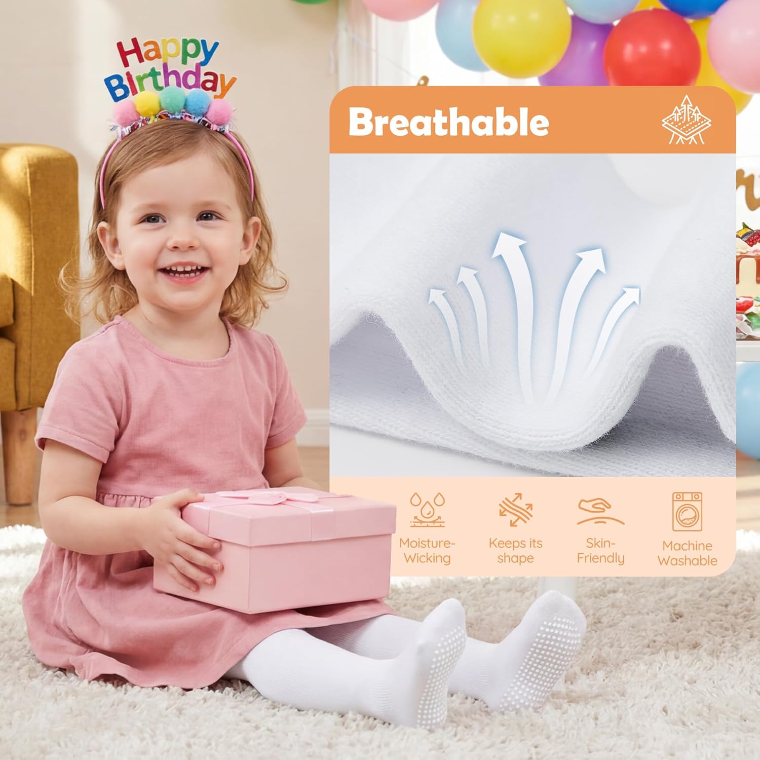 Zando Baby Girls Tights Cozy Cotton Infant Non Slip Grip Leggings Toddler Solid Knit Pantyhose Warm Newborn Stockings - Image 5