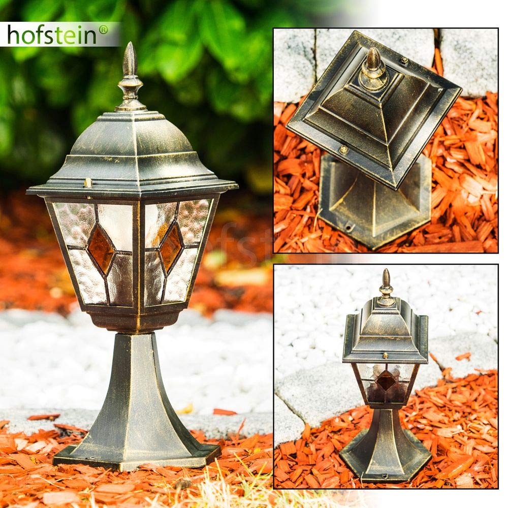 Lámpara de exterior Antibes, lámpara de pie de aspecto antiguo, aluminio fundido en marrón/oro con cristales, luz de camino de 40 cm, lámpara de jardín retro/vintage, E27, IP44, sin bombilla(s)