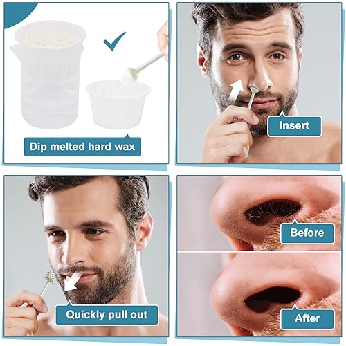 Miniatura 5 de Kit de cera para nariz de 4.23 onzas, cera de nariz con 40 aplicadores blancos, 20 protectores de bigote, 20 piezas de cera de papel, depilación sin