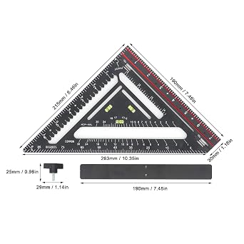 Advanced Carpenter Square, Folding Square Rafter Square with Level, Jig Block, Combination Square Triangle Ruler Woodworking Layout Tool for Architects, Designers, Students