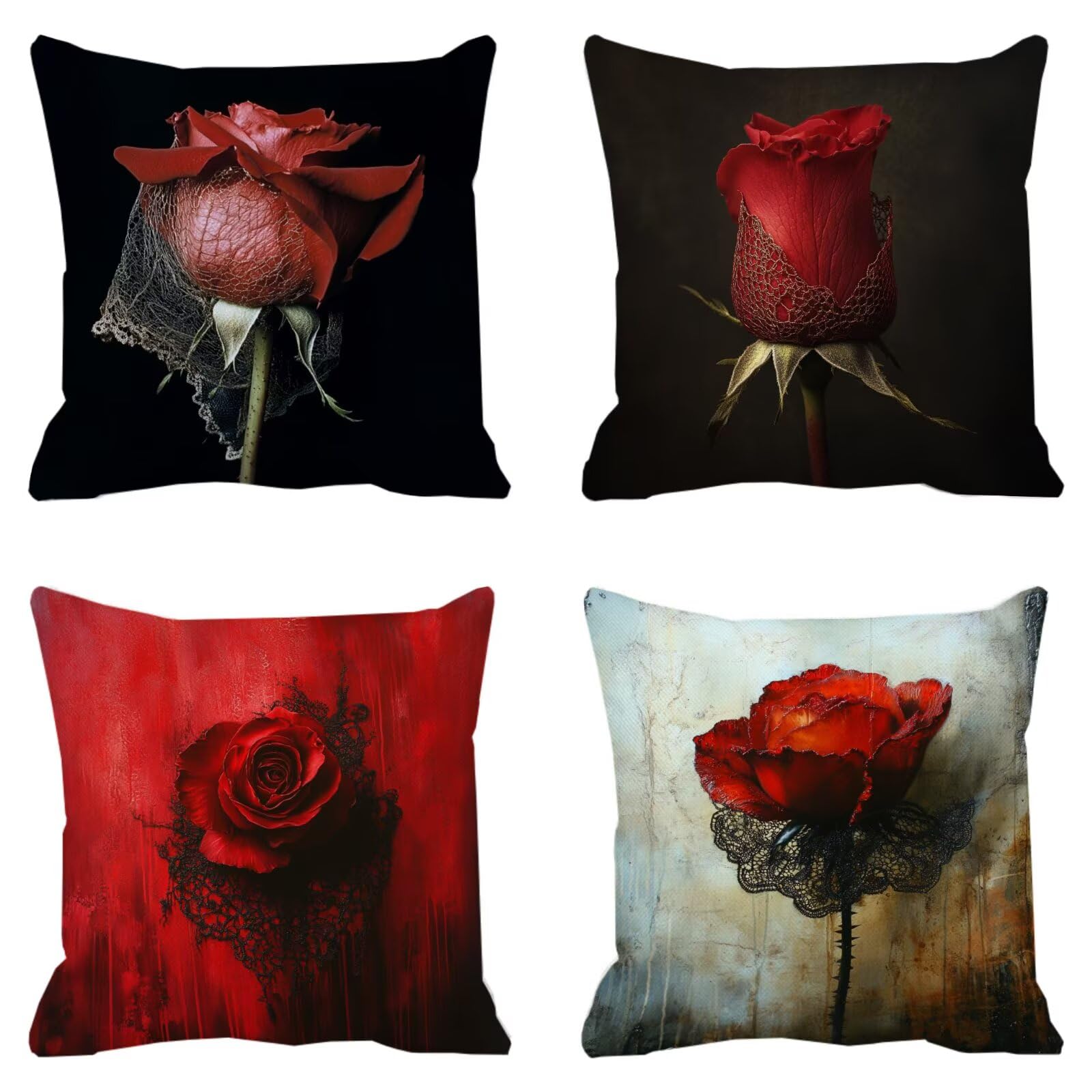 Cojines Sofa Fundas Cojines 70x70cm SúPer Suave Cojin Rosa Rojo Juego de 4, Fundas Almohada Impermeable Exterior, Interior Y Exterior Cojin Decorativos, JardíN Sillaterraza Regalos NavideñOs P-399
