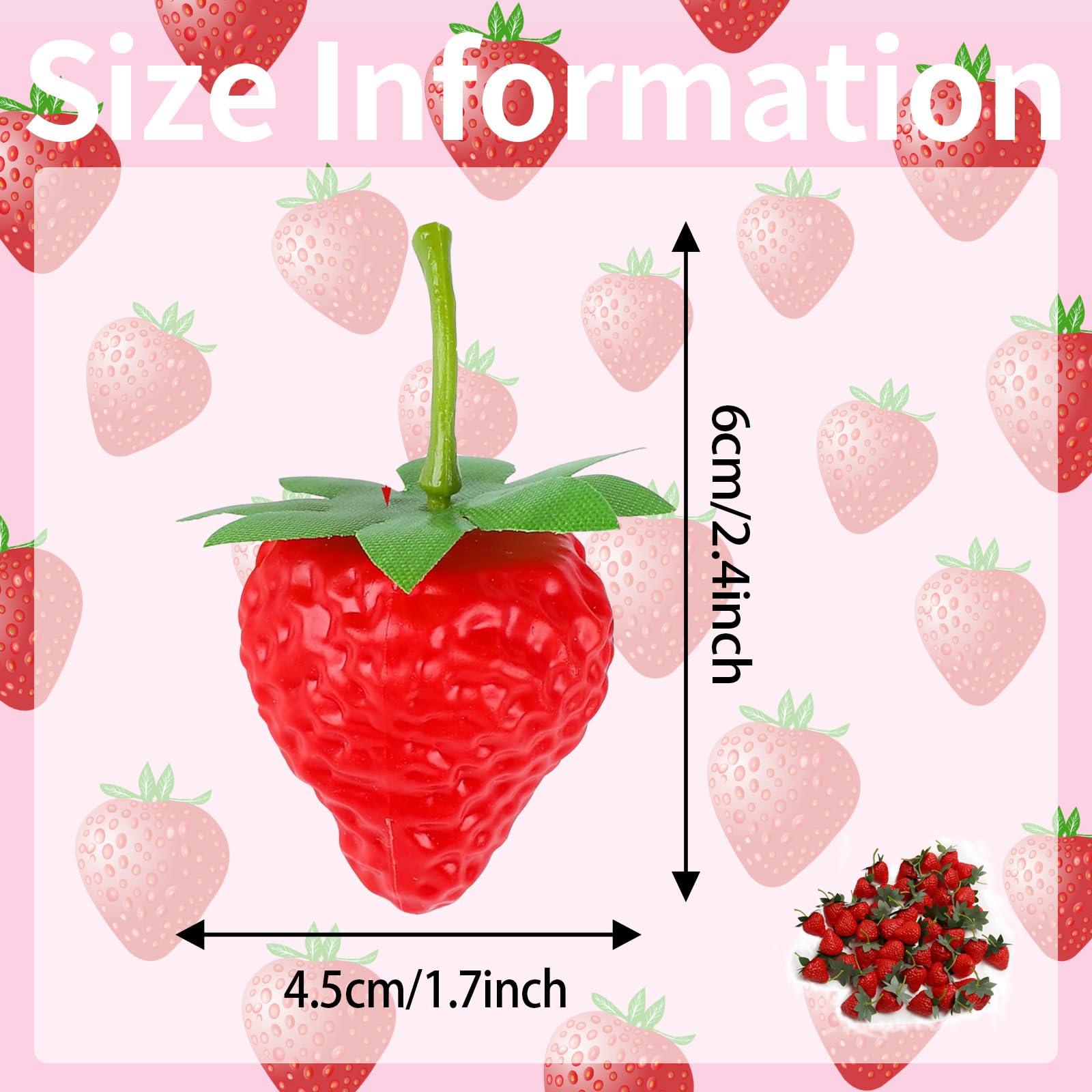 Lemitung 50PCS Lifelike Artificial Strawberries with Green Leaves - Realistic Fake Fruit Decor for Home Kitchen, Party, Photo Props & Crafts