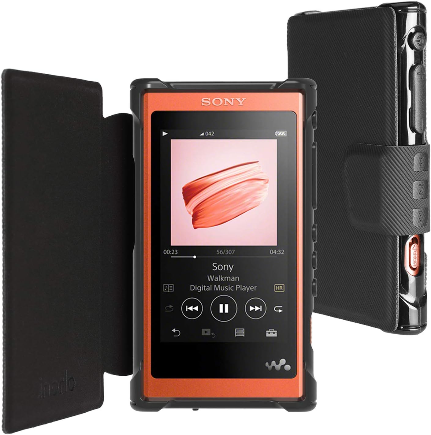PU Leather Flip Case Cover for Sony Walkman NW-A55 and NW-A55L Player, with Magnetic Closure Strap and Reinforced TPU Housing + Screen Protector (Black)