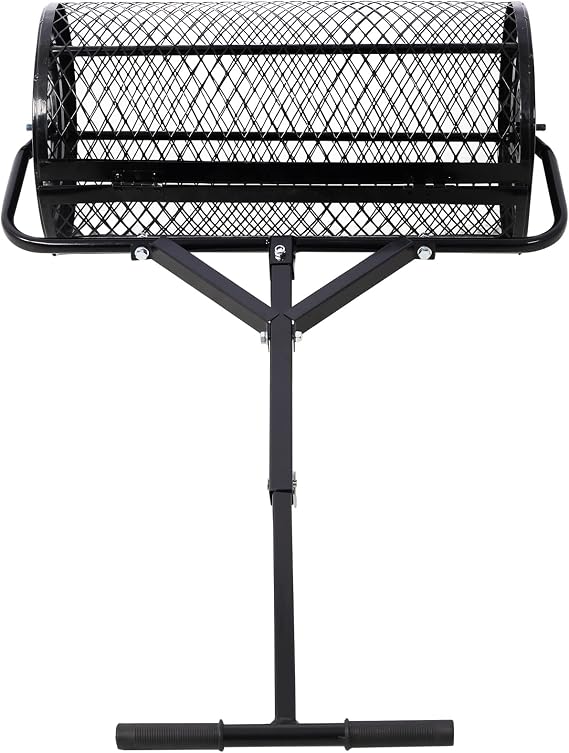 Compost Spreader and Peat Moss Spreader, Compost Spreader Metal Mesh,2 in 1 ATV and T Shaped Handle for Planting Seeding,Lawn and Garden Care Manure Spreaders Roller (24L＂×13W＂×47.2H＂)
