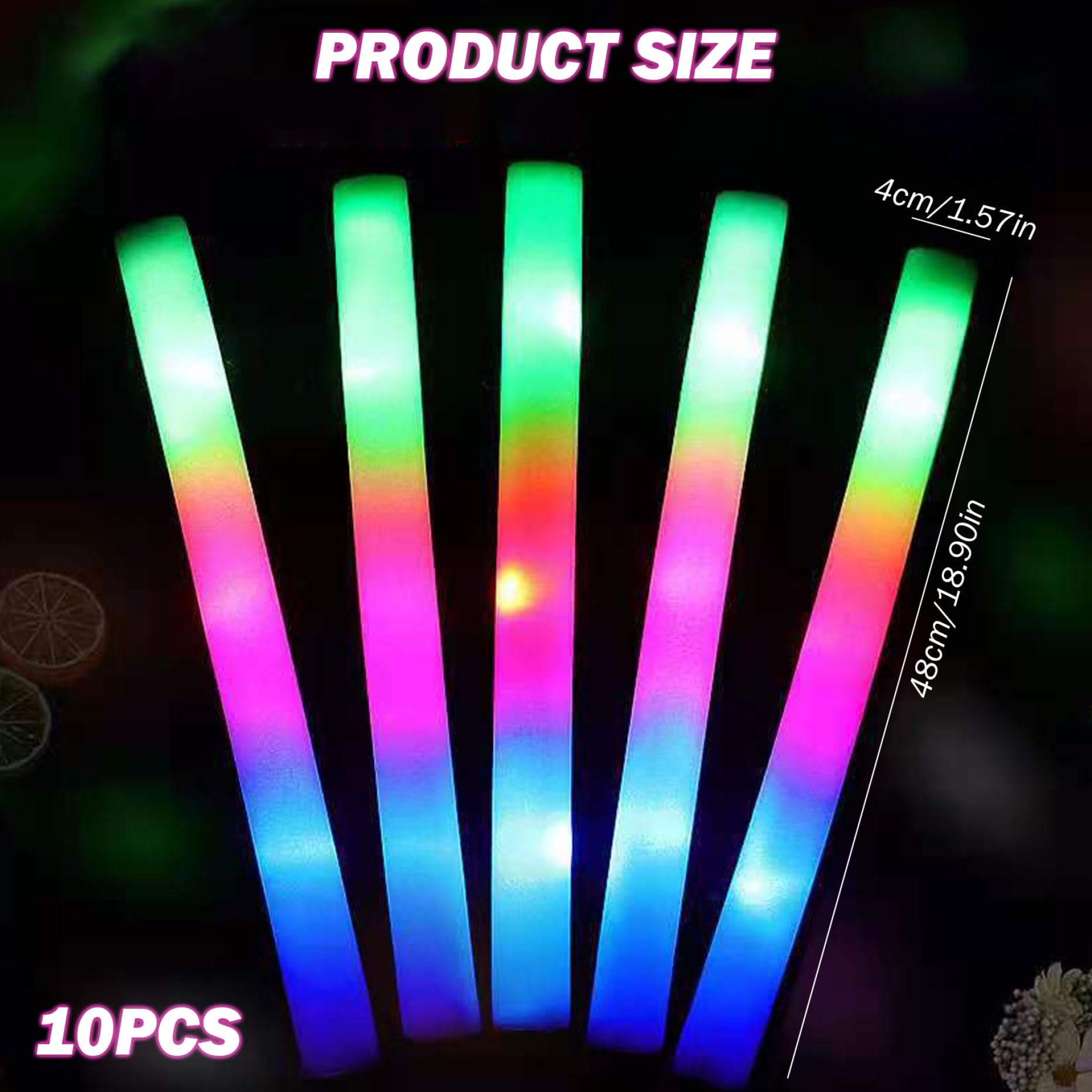 Sticks 10 Uds. Palos iluminados de espuma, 3 modos, luz LED intermitente colorida que brilla en la oscuridad, recuerdos de fiesta para eventos, fiestas, bodas, conciertos.