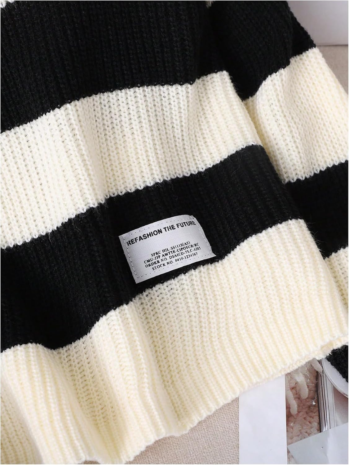 WDIRARA Girl's Striped Sweater Collar Long Sleeve Pullover Letter Patched Knitted Top - Image 2