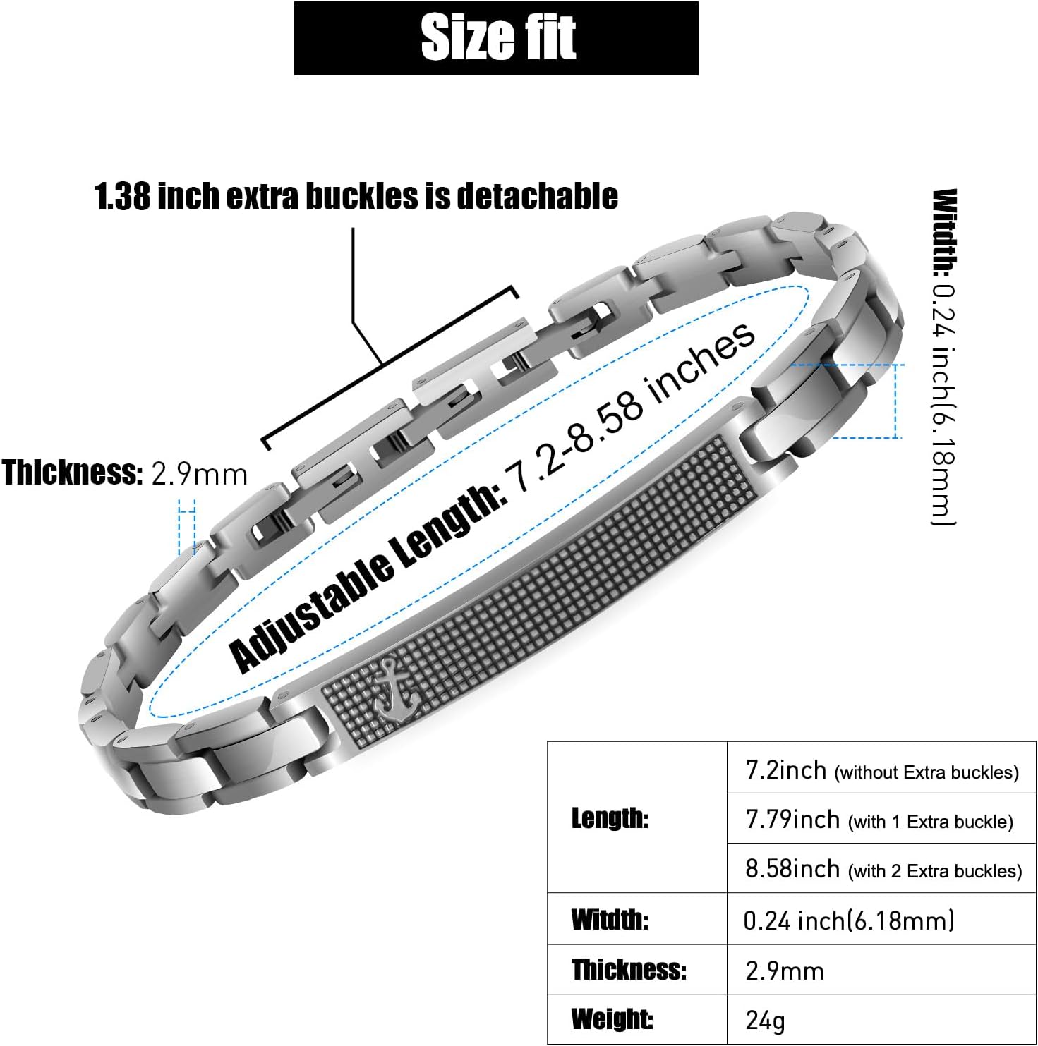 Bracelets for Men, Link Chain Stainless Steel Bracelet for Men, Charm Jewelry for Birthday Annivesary Fathers Day Valentines Christmas, Dad Husband Boyfriend,Casual Trendy Cool Adjustable - Image 2