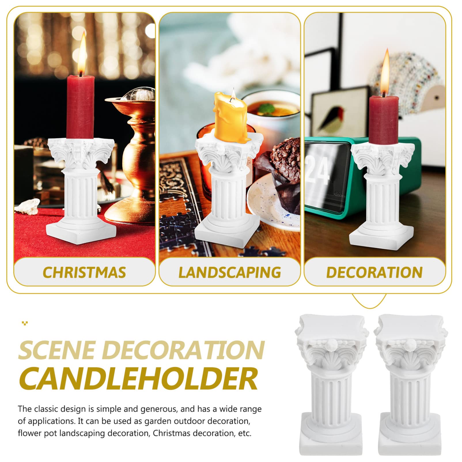 Housoutil Mini Resin Greek Columns Roman Pillar Candlestick Holder Mini Greek Columns Candle Stand Resin Candle Rack for Wedding Mini Landscape Decor (White) Mini Candle Holders