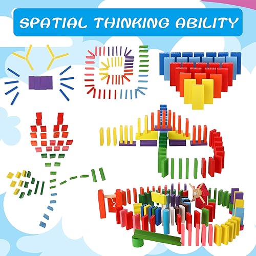 Miniatura 4 de El juego de 193 juguetes de dominó incluye 1 juguete de tren, 180 bloques de dominó de madera coloridos, 12 mecanismos de dominó, juegos automáticos