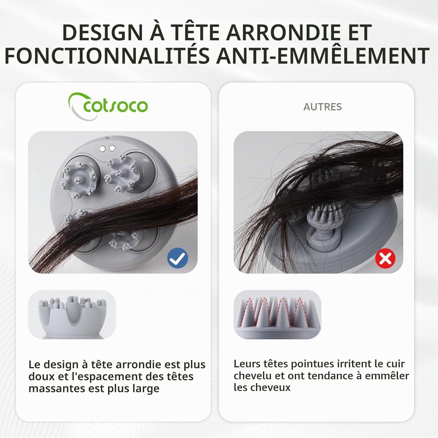 cotsoco Masseur électrique pour cuir chevelu - Étanche - 4 têtes - 84 nœuds - Pour la croissance des cheveux et le relâchement du stress - Bleu