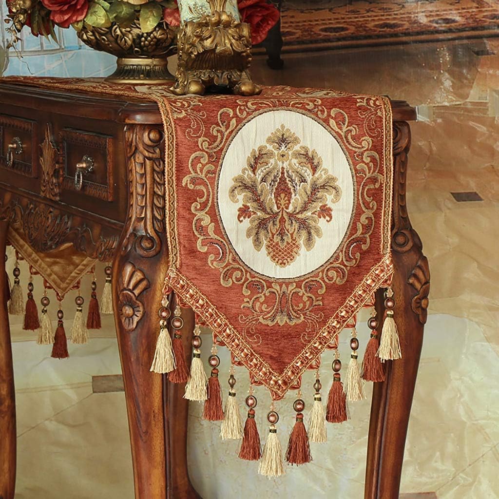 Lace Table Runners EmbroideRood Flowers Table Runner with Multiple Tassels Floral Pattern Table Runner with Tassel Dining Party,4 Colors (Color : C, Size : 35 * 220cm) (C 35*280cm)