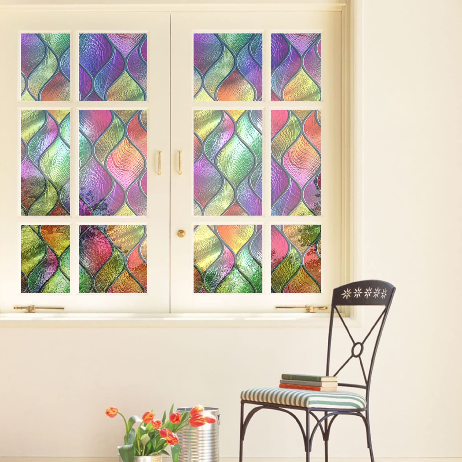 Pellicola per vetri oscurante,Pellicola privacy finestre,anti-peeping,Autoadesive,Anti-UV,strisce colorate ,Ideale per Ufficio Camera da Letto Sala(90cmx200cm)