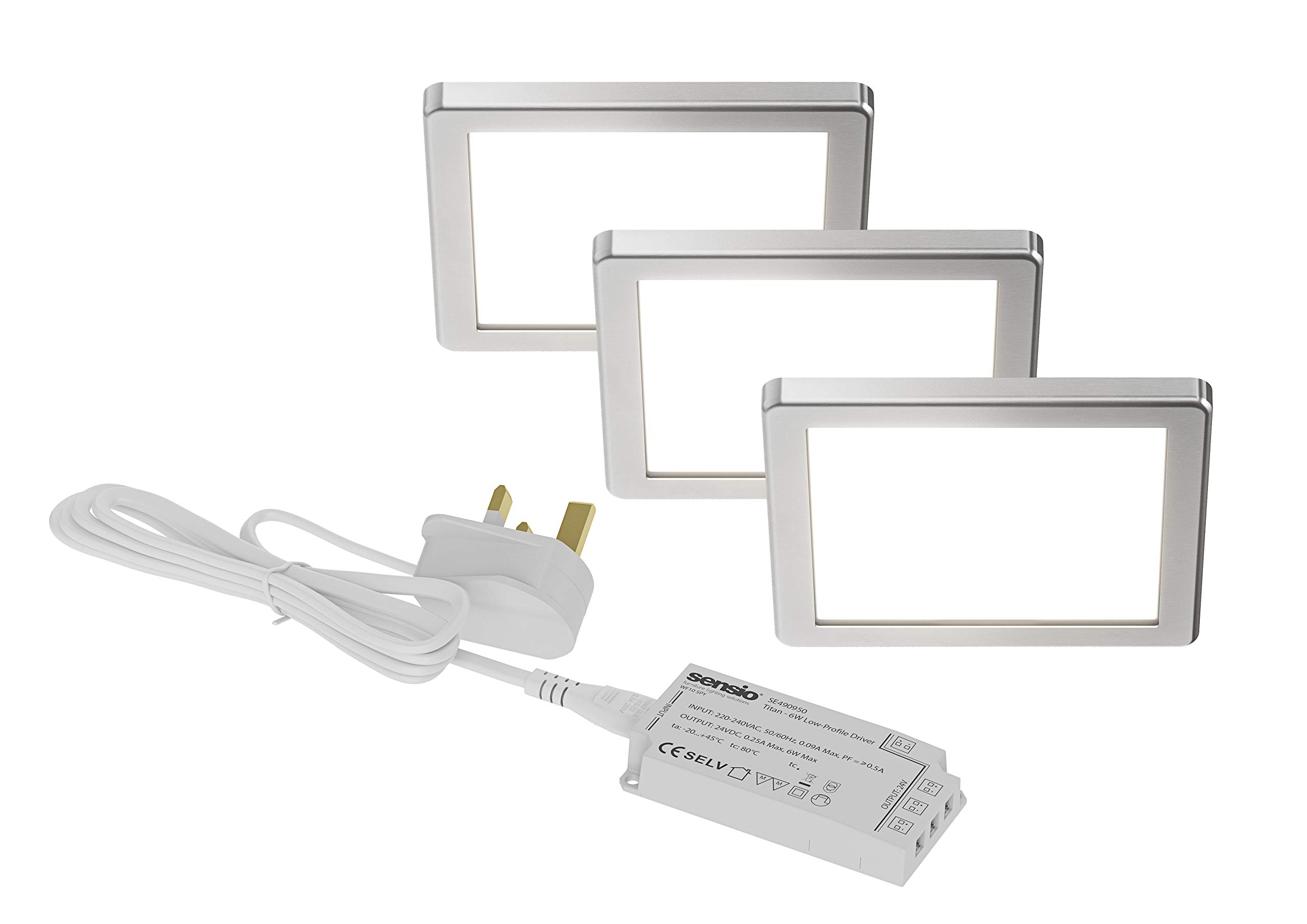 Sensio Plaza - Square Under Cabinet Light - 3 Light Kit Inc LED Driver with Plug - Natural White
