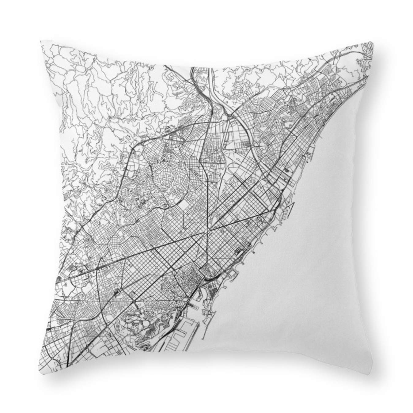 Zippered Pillow Cases Barcelona White Map Cushion Case Decorative Pillowcase For Living Room Bedroom Chair 45X45Cm