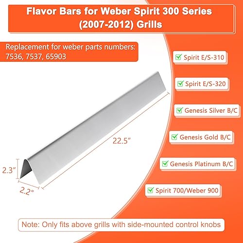 Miniatura 178 de QuliMetal 66033 Barras aromatizantes para Weber Genesis II E-410/E-415/E-435, piezas de parrilla para parrillas de gas Weber GS4 Genesis II LX serie