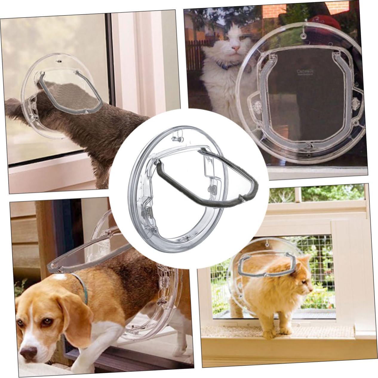 POPETPOP Adjustable Round Plastic PET Door Round Entry Exit Door for Dogs and Cats Simple Installation