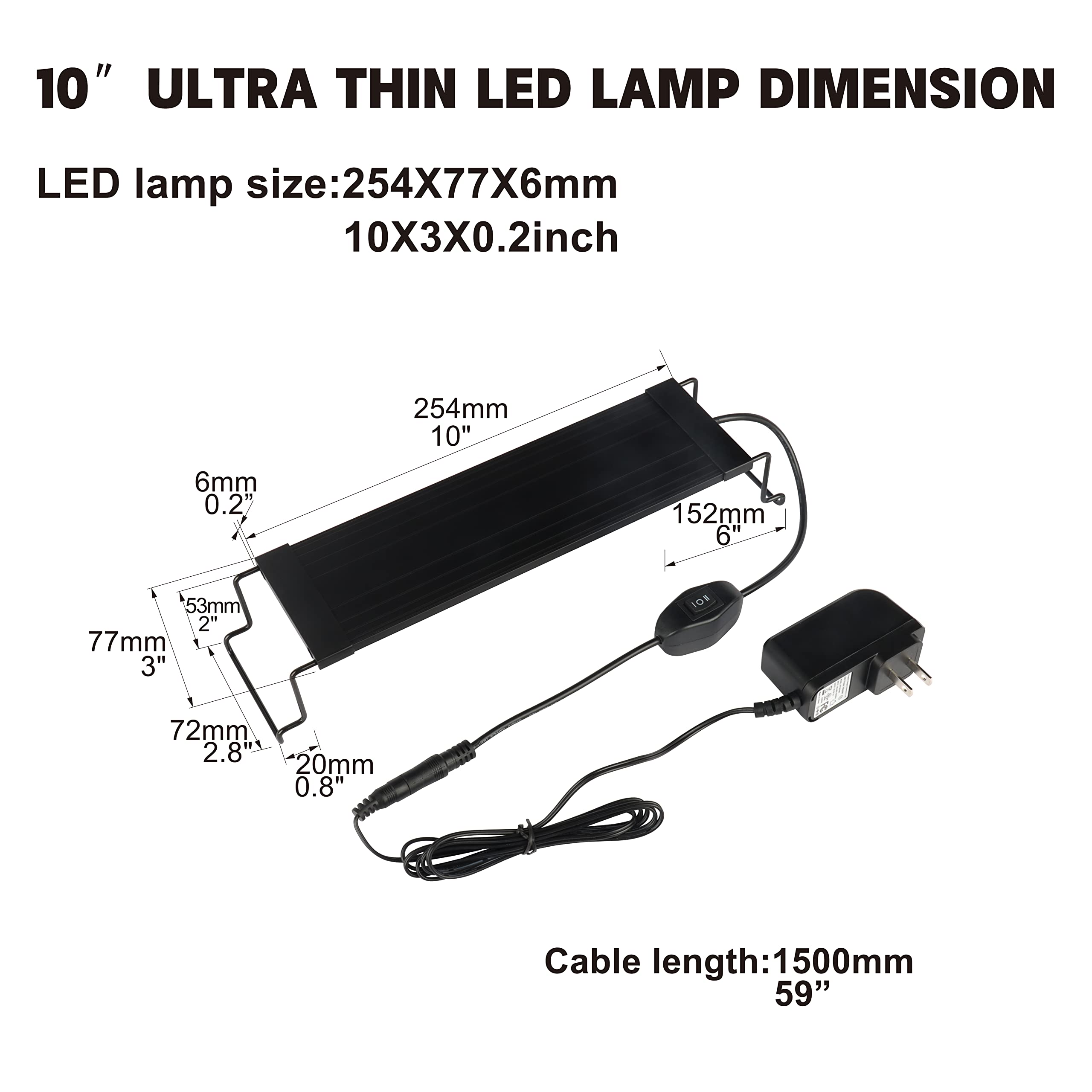 Water Rebirth Ultra cienka lampa LED do akwarium z wysuwanymi uchwytami, białe i niebieskie diody LED, 25 – 38 cm