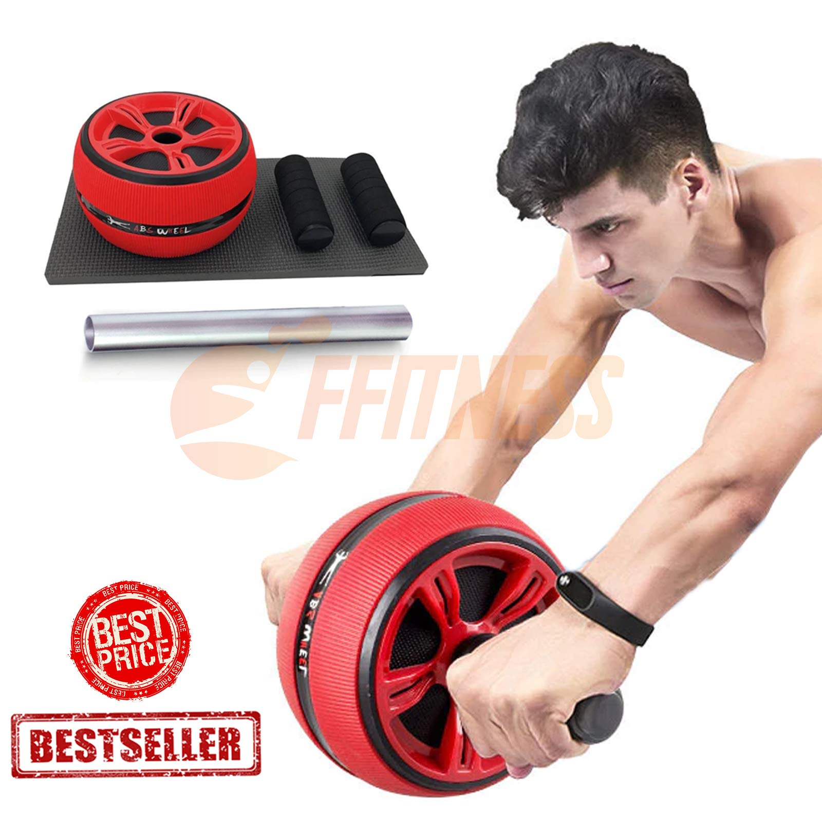 FIT Fitness - Roue Abdominale AB Roller - Pour Muscler Abdos, Bras Et Dos - Avec Tapis Genoux Inclus