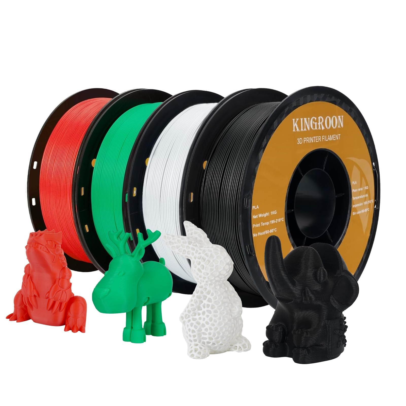 Kingroon filament do drukarki 3D PLA, dokładność wymiarowa +/- 0,03 mm, szpula 1 kg (1,0 kg), 1,75 mm, 4 kg czarny + biały + szary + czerwony