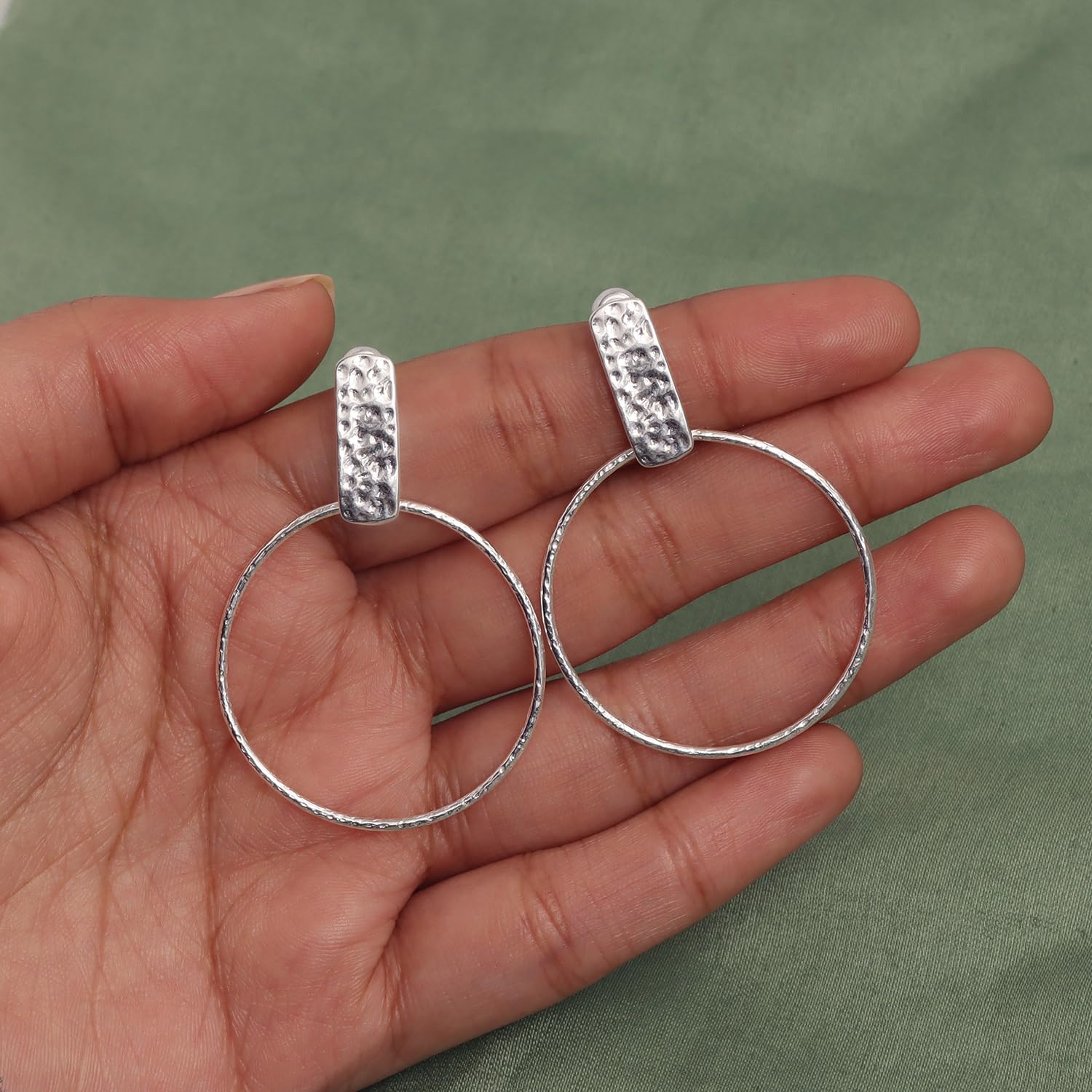 LeCalla 925 Sterling Silver Hammered Earrings for Women | Handmade Hammered Drop & Dangle Earrings Jewelry | Women's Silver Textured Statement Earrings for All Occasions - Image 4