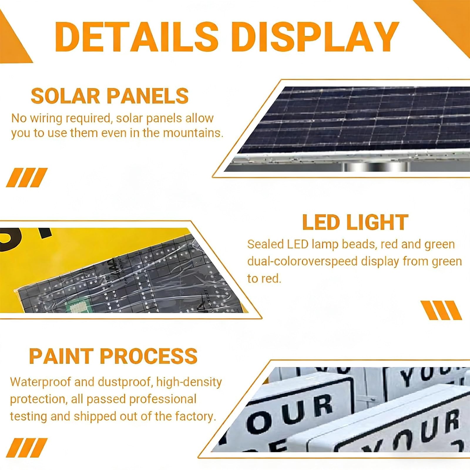 Señal de límite de Velocidad con Radar Solar Yellow | panel de advertencia, pantalla de velocidad de 2 dígitos