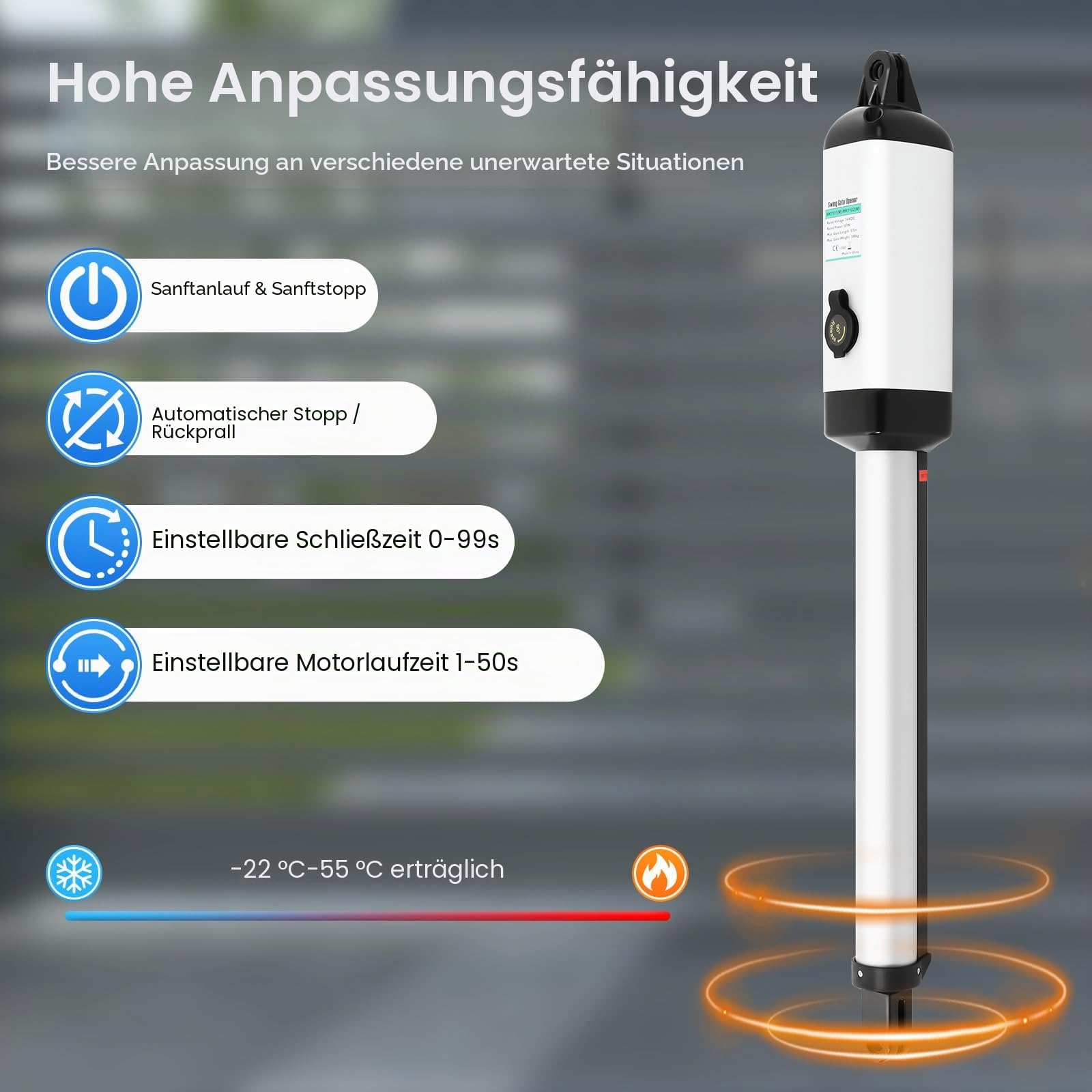 Elektrischer Torantrieb Toröffner Flügeltor Automatischer Flügeltorantrieb 1 Flügel 55W Drehtorantrieb für Max. 5,5 m oder 300kg pro Flügel mit 2 Fernbedienungen