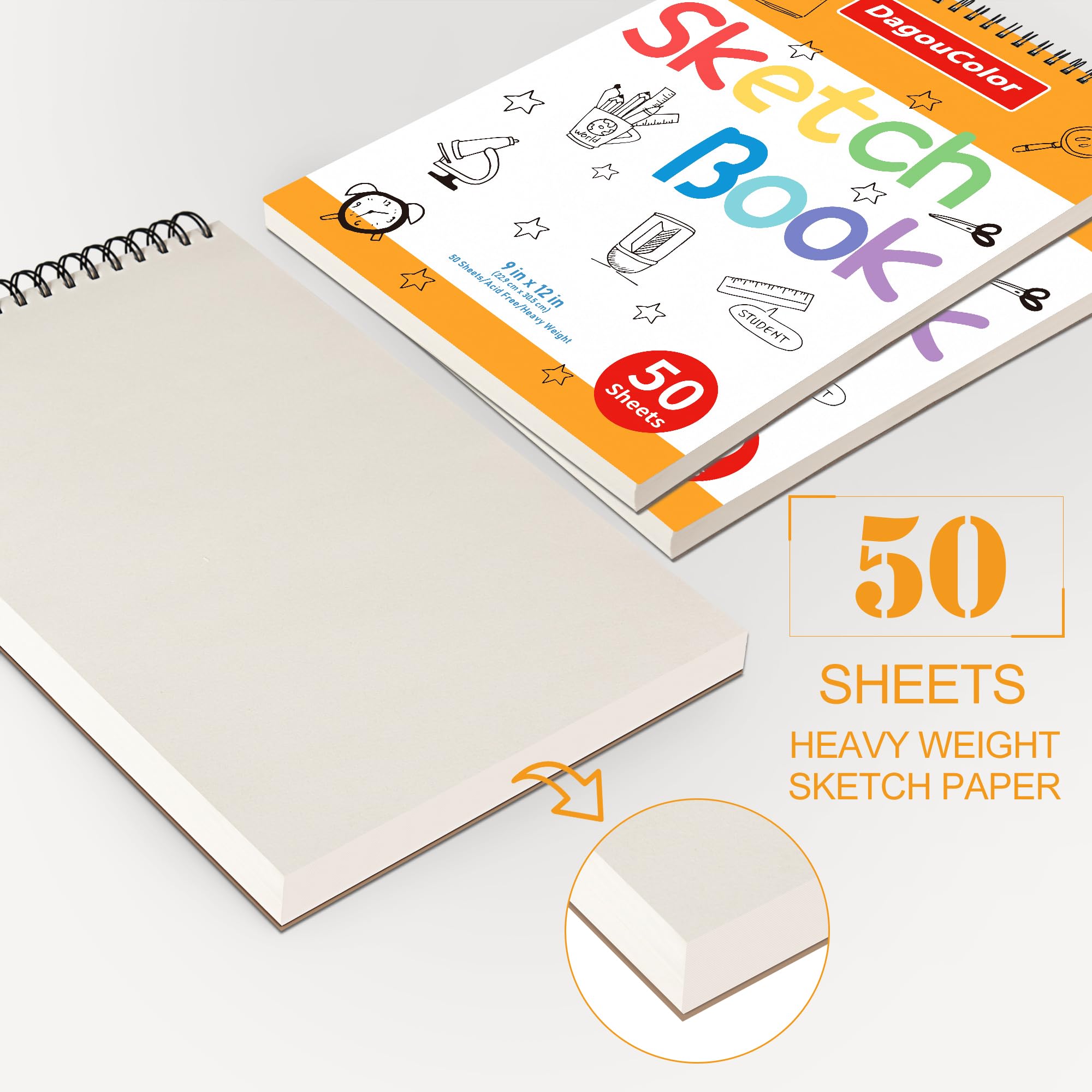 Carnet De Dessin DagouColor - 100 Pages - Papier Sans Acide 100gsm - Reliure Spirale - 22.9x30.5cm