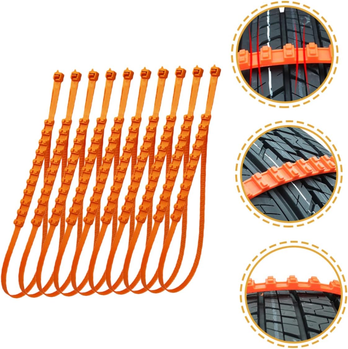 BESTYASH 10Pcs Car Tire Chains Skid Reinforced Plastic Snow Cable Ties for Passenger Cars Wear Resistant Traction Cables for Winter Snow Rain and Emergency Use