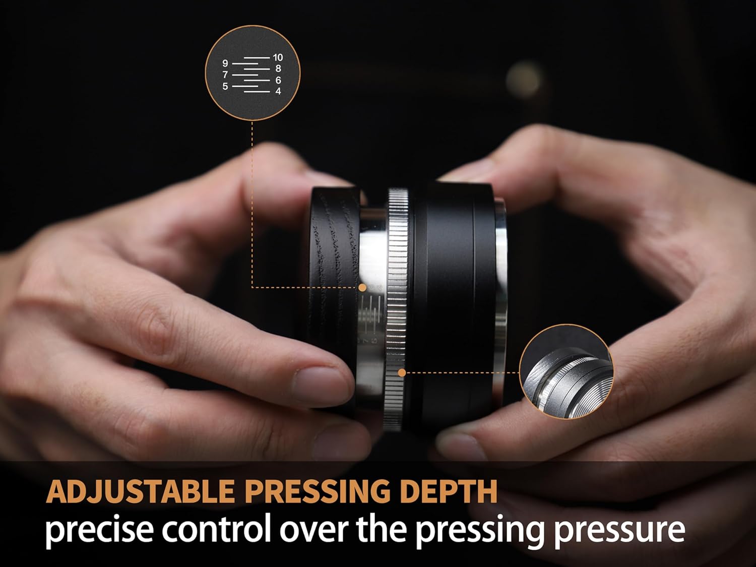 58mm Espresso Tamper | Adjustable Depth Fits All 58mm Espresso Portafilter | Concentric Patterned Base | Built-In-Spring Coffee Tamper | Stainless Steel & wood Tamper | Espresso Machine