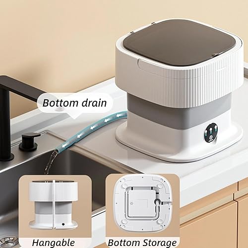 Miniatura 6 de Lavadora portátil plegable de 10 litros, mini lavadora y secadora giratoria, limpieza profunda, ropa interior compacta, para apartamento,