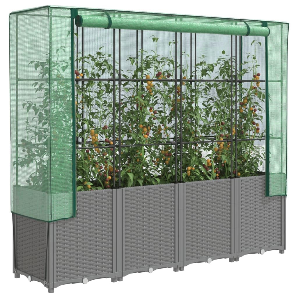 Letto Rialzato con Copertura Serra Effetto Rattan 160x40x153 cm per Coltivazione di Piante, Fiori, Erbe Aromatiche in Giardino, Terrazzo, Balcone e Veranda