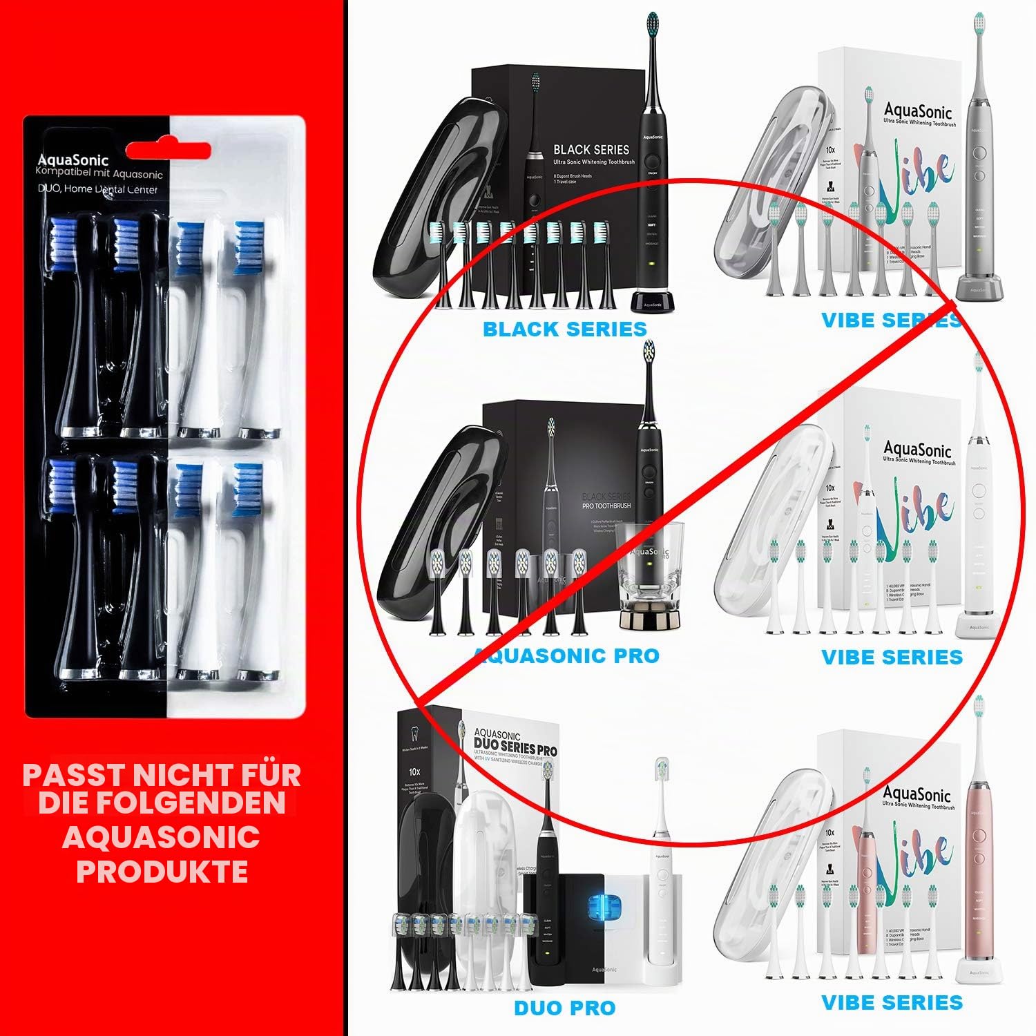 AquaSonic - Original Duo Series Ersatzbürstenköpfe | für normale & empfindliche Zähne | kompatibel mit Duo Series & Home Dental Center Zahnbürste Griffen | NICHT kompatibel mit Duo Series Pro