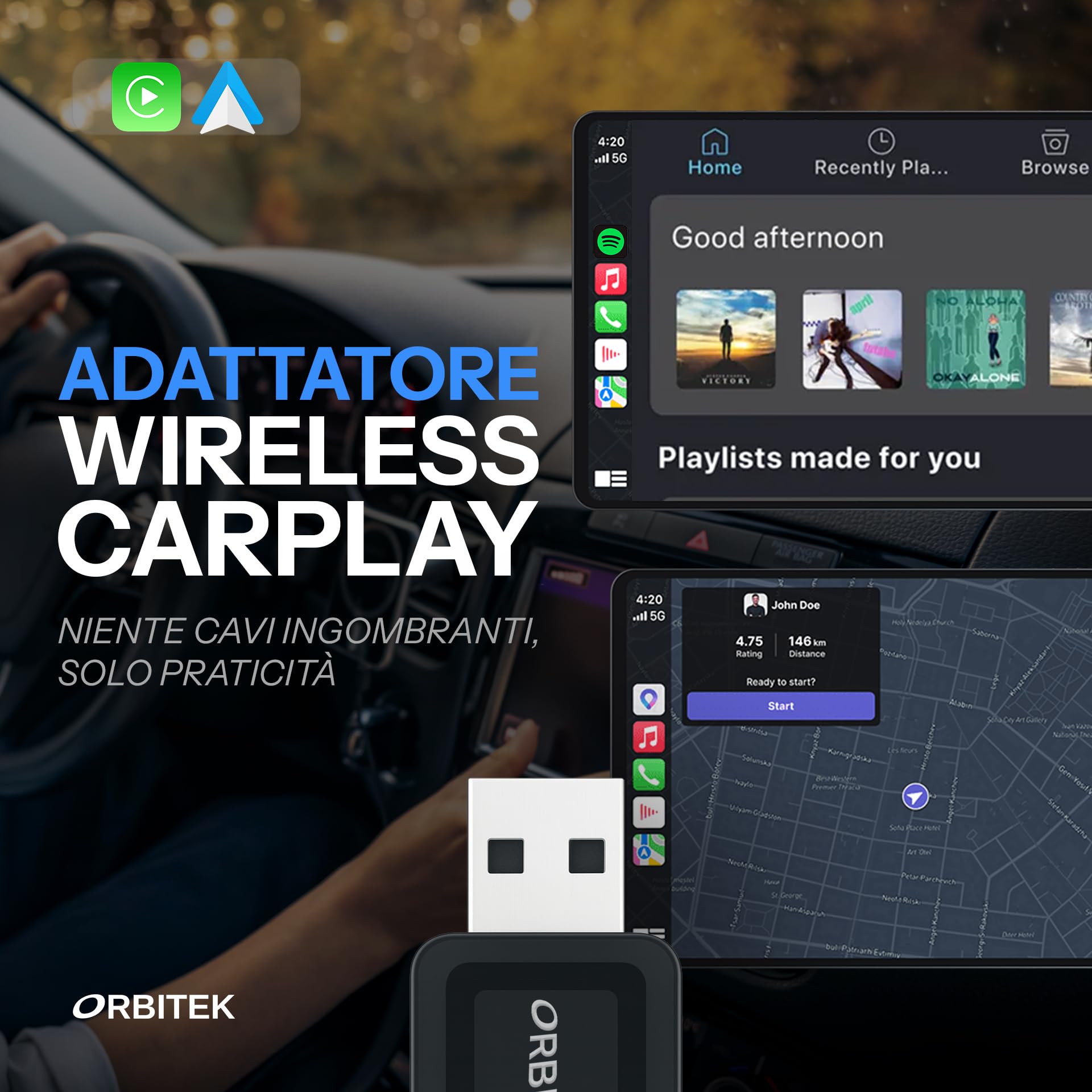 Adattatore Wireless CarPlay Ultra Veloce Compatto 2 in 1| Compatibile con iOS e Android Oltre 800 Modelli Auto | Connessione Ultra Stabile Bluetooth/Wi-Fi | Plug & Play |Adattatore USB/Type-C
