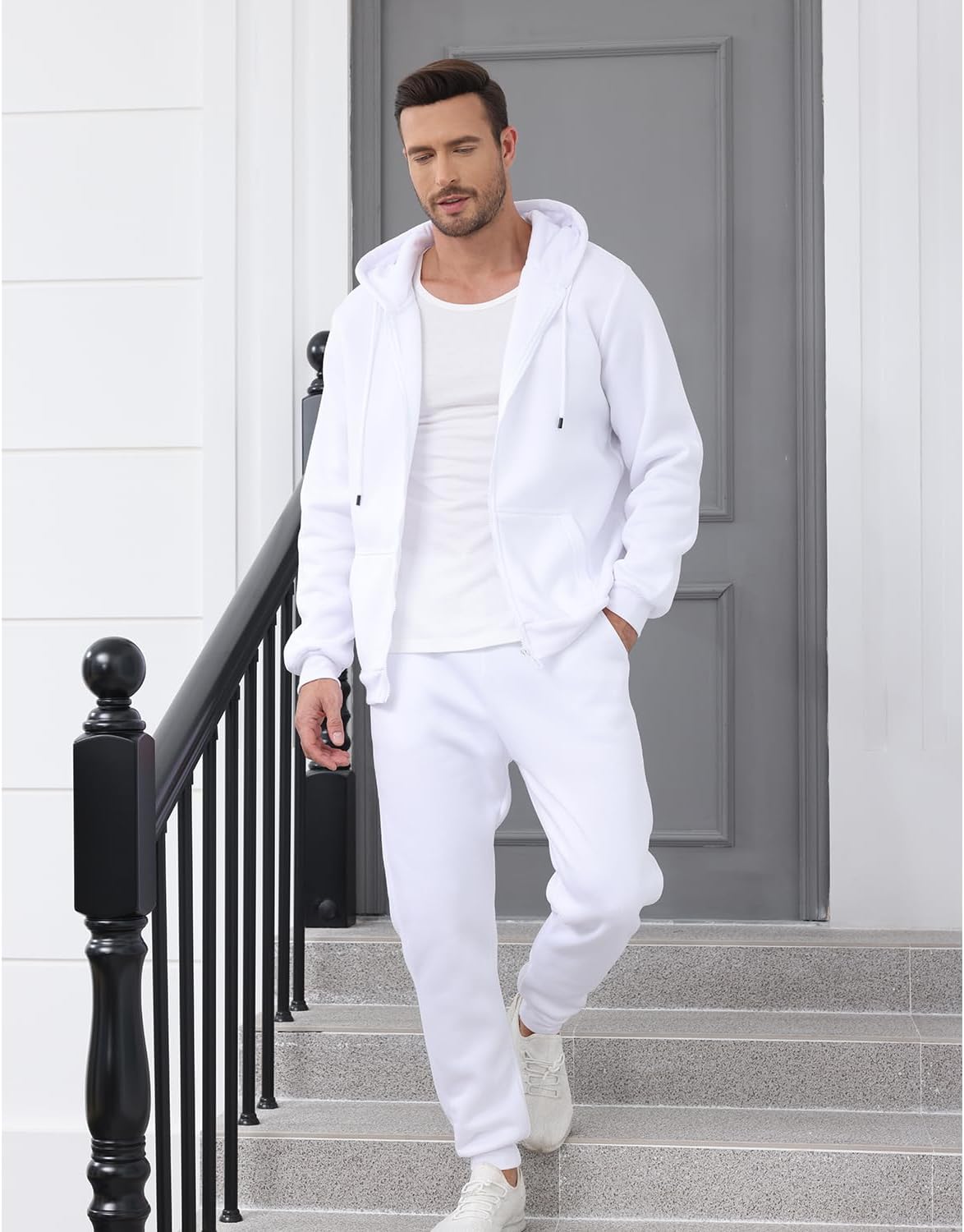 JIHUILAI Mens Tracksuit, Track Jackets and Pants 2 Piece Outfit Mens Hoodie Sweatsuit Full-Zip Fleece Jogger Set, S-3XL - Image 3