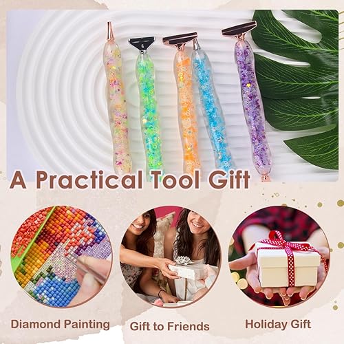 Miniatura 5 de Avimegii 19 Piezas Bolígrafo Luminoso de Pintura de Diamante 5D, Agarre Cómodo Engrosado con 12 Puntas de Bolígrafo, Verde