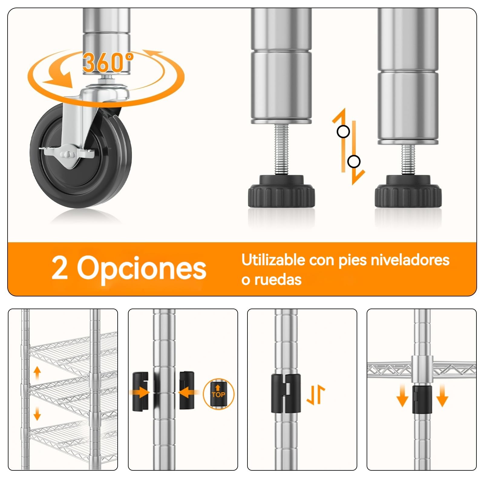 Himimi Estantería de Alambre 4 Niveles con Ruedas, Altura Ajustable, 500 kg, 90x45x183 cm