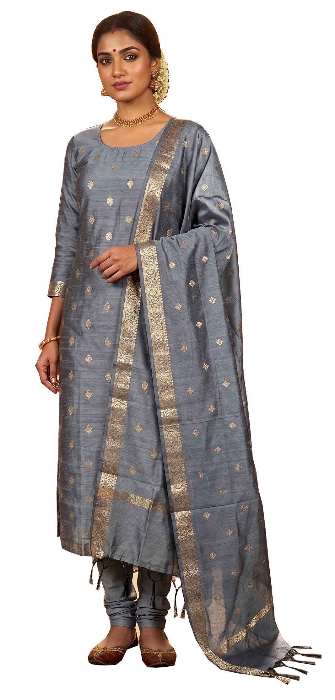 Banarasi Cotton Silk Unstitched Salwar Suit Dress Material for Women | Traditional Zari Woven Dupatta & Fabric Set | Festive & Wedding-image-10