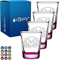 Vista 63 de Vasos de chupito personalizados elaborados con nombre de círculo de 2 onzas, parte inferior negra con texto personalizado para regalos, bodas
