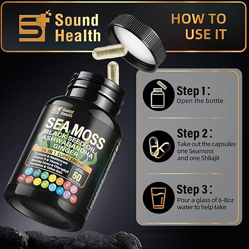 Miniatura 6 de SoundHealth Wild Organic Irish Sea Moss and Shilajit - 8000 mg de musgo marino, 10000 mg de shilajit, Ashwagandha 2000 mg, ginseng, vitamina C,