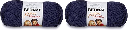 Bernat Softee - Hilo grueso, 3.5 onzas, calibre 6, súper voluminoso, mezclilla desteñida (paquete de 2) Negro,Azul,Marrón y azul,Chocolate,Tweed de