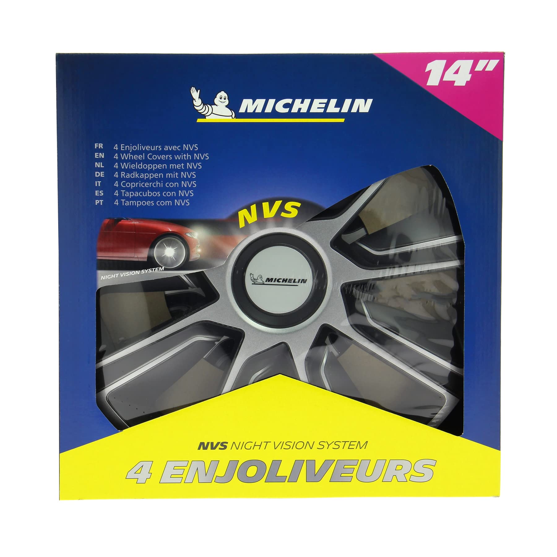 MICHELIN 009113 4 Tapacubos de Coche, NVS 49 Bicolor Negro y Gris Metalizado, 14 Pulgadas