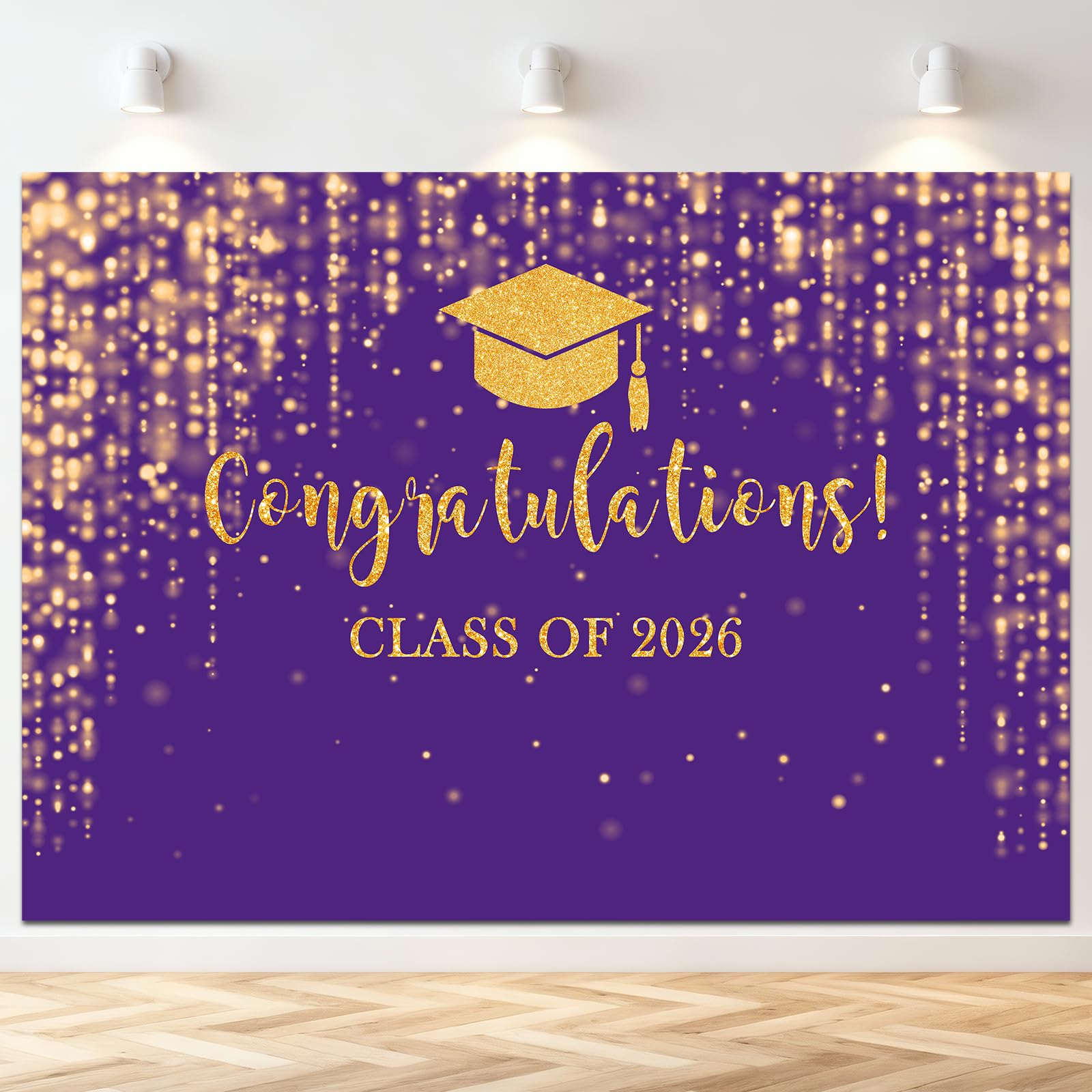 Mocsicka Class of 2026 Backdrop Purple Gold Glitter Bokeh Graduation Party Background 2026 Congrats Grad Prom Party Cake Table Decoration Photo Booth