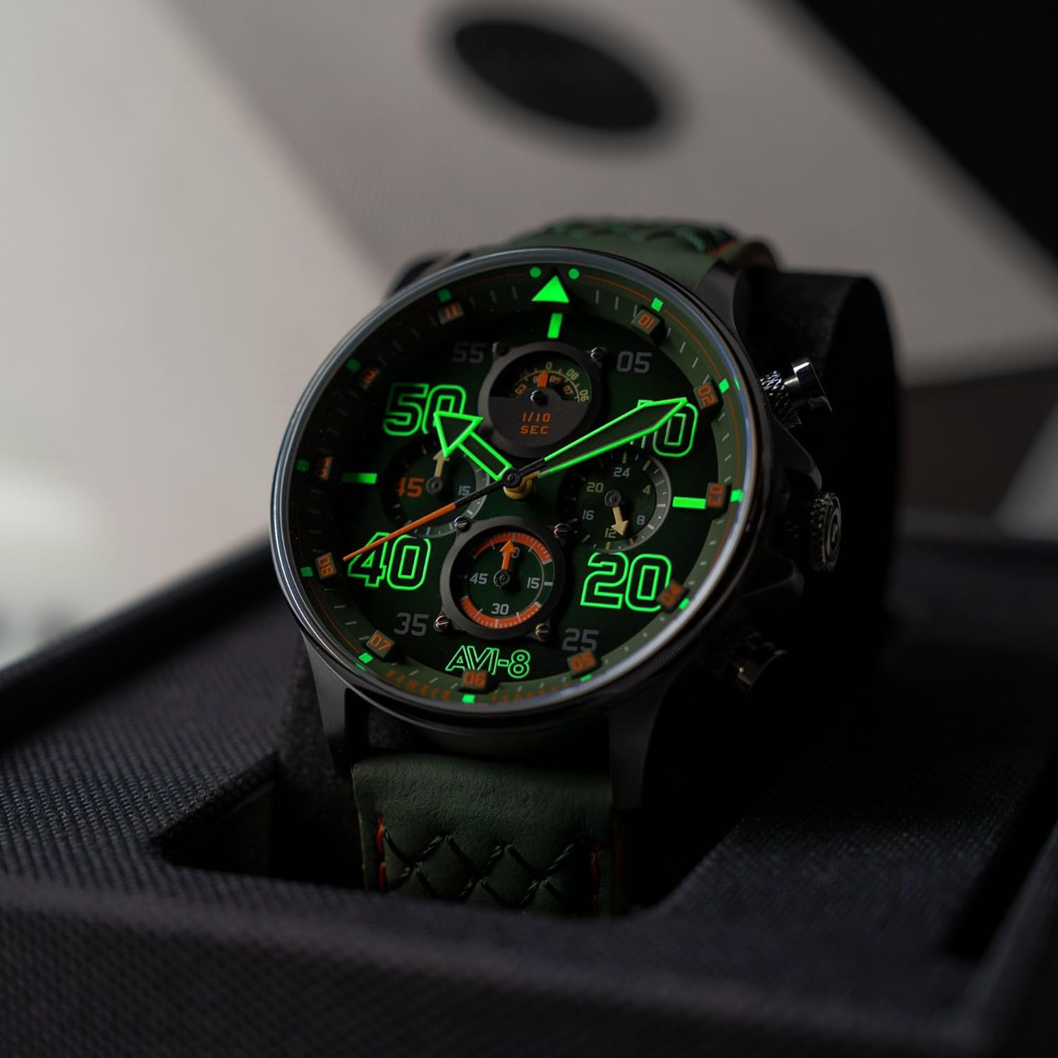 AVI-8 Men's 42mm Hawker Typhoon Rb396 Sheila Chronograph Limited Edition Watch with Leather Strap AV-4093