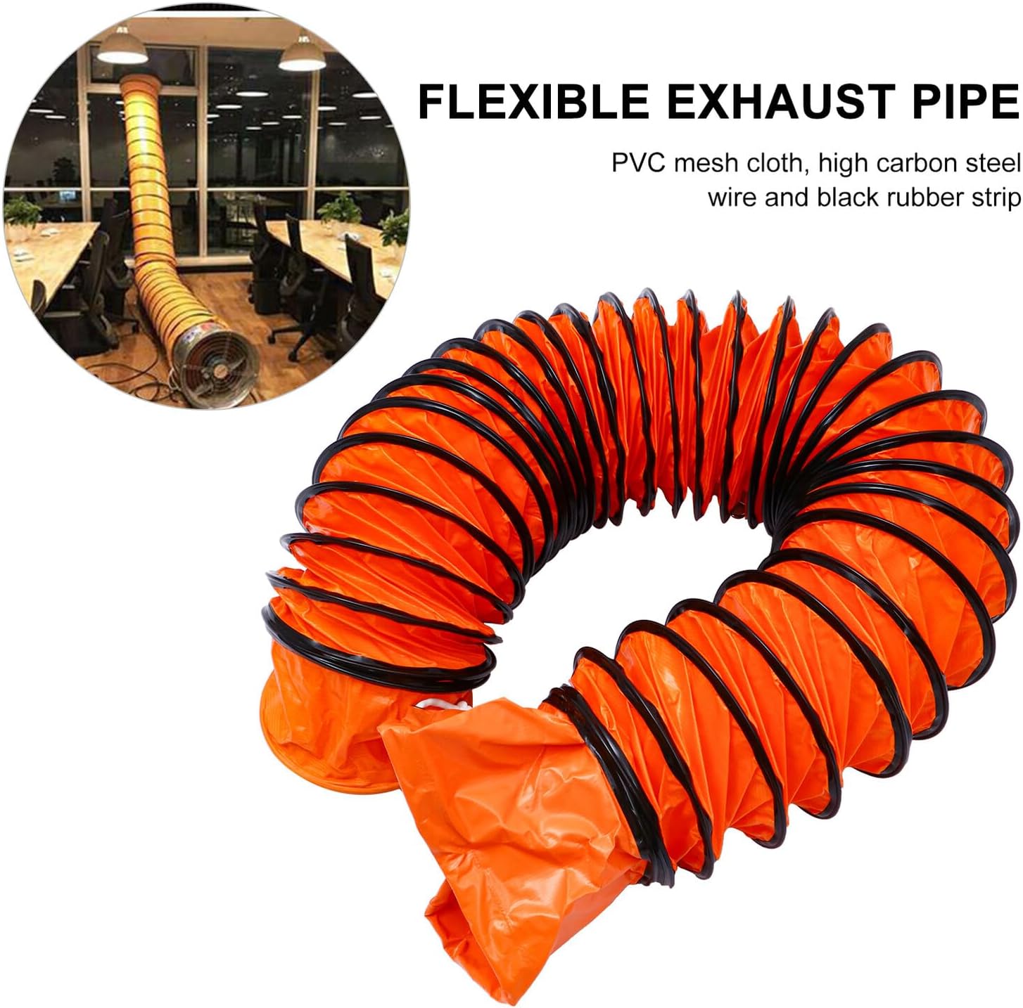 Zerodeko Heat-Resistant Telescopic Ventilation Hose PVC Flexible Exhaust Tube 200mm Diameter 5m Length for Kitchen Hood and HVAC Ducting